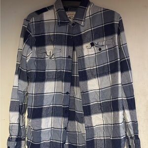 American Eagle Outfitters Blue and White Flannel Shirt